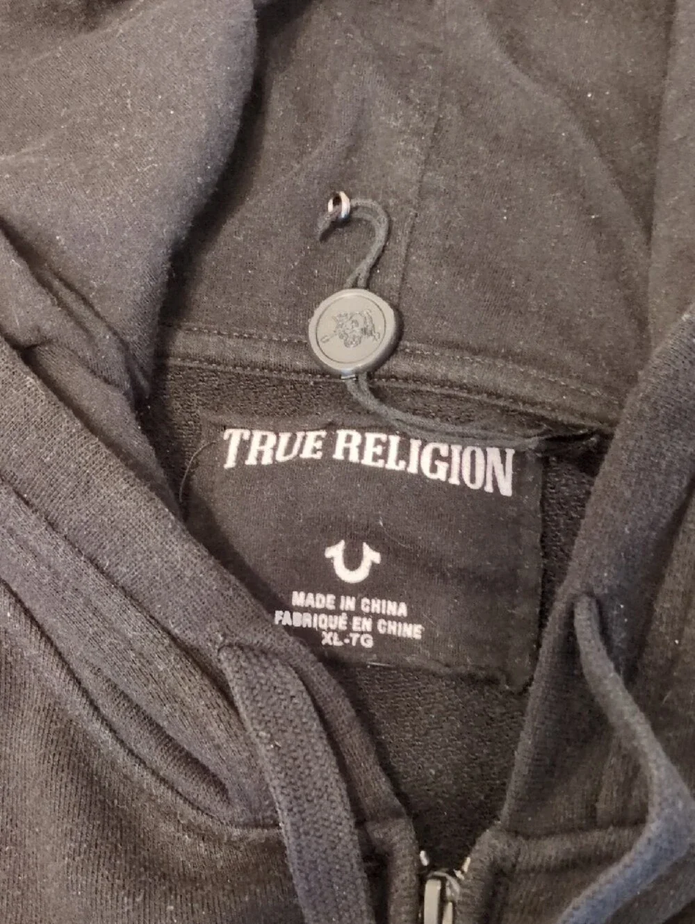 True Religion Black Zip-Up Hoodie with World Tour Gold Back Logo